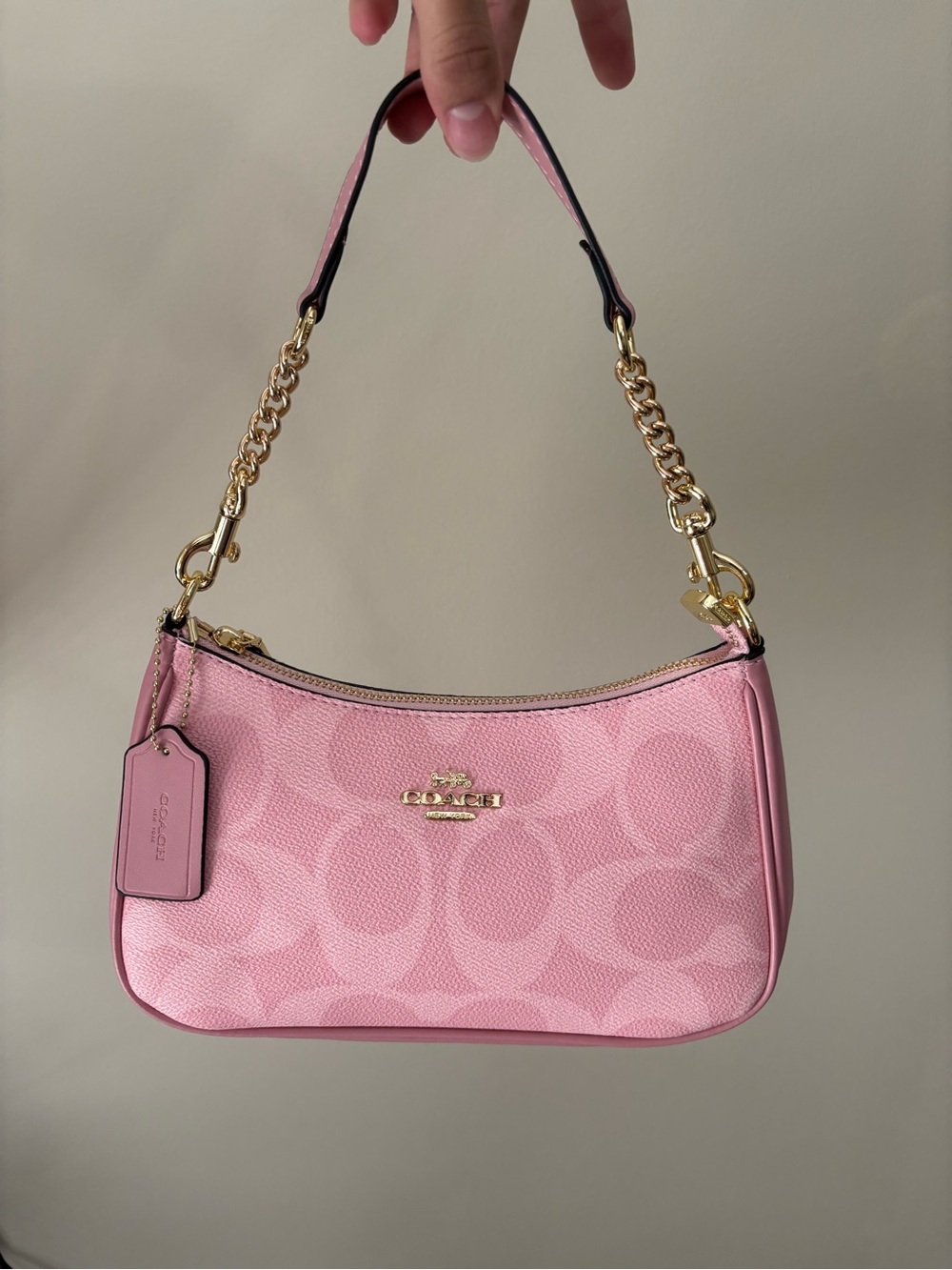 Coach Pink Signature Jacquard Chain Shoulder Bag
